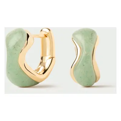 PDPAOLA Gold Plated Green Aventurine Musa Hoop Earrings For Women