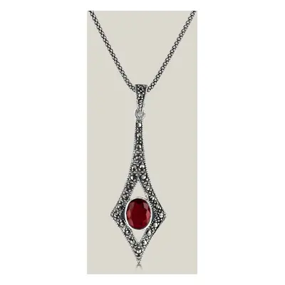 John Greed Signature Silver Marcasite & Garnet CZ Long Kite Necklace For Women