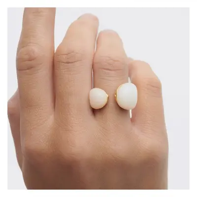 PDPAOLA Gold Plated Milky Quartz Gravity Ring For Women