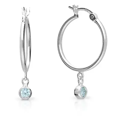 John Greed Signature Silver Blue Stone Drop Hoop Earrings For Women