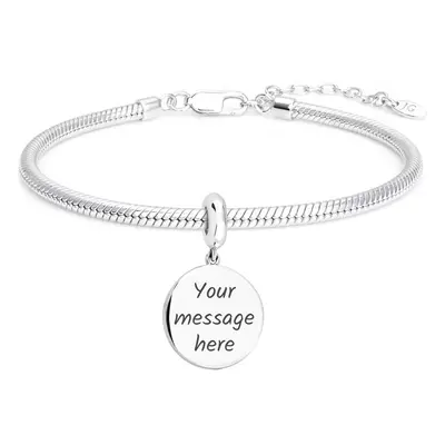 John Greed Signature Engravable Silver Large Disc Charm Snake Bracelet For Women