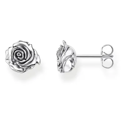 THOMAS SABO Rebel Rose Silver Blackened Flower Stud Earrings For Women