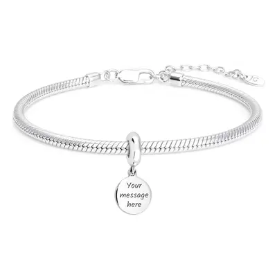 John Greed Signature Engravable Silver Small Disc Charm Snake Bracelet For Women