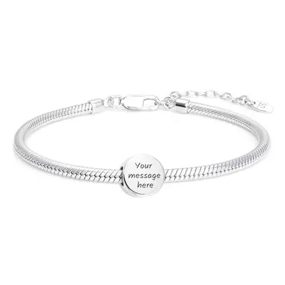 John Greed Signature Engravable Silver Round Charm Snake Bracelet For Women