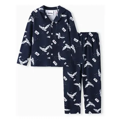 Harry Potter Family Matching 2pcs Christmas Owl Pattern Lapel Long-sleeve Pajamas Set (Flame Res