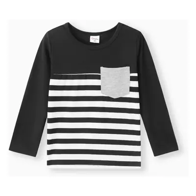 Toddler Boy Stripe Splice Chest Pocket Decor Long-sleeve Tee