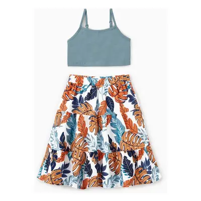 Family Matching Sets Floral Beach Shirts or Cami Top Elastic Waist A-Line Skirt Co-ord Sets