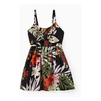 Family Matching Floral Panel Tee or Floral Patterned Button Up Tie Front Strap Dress Sets