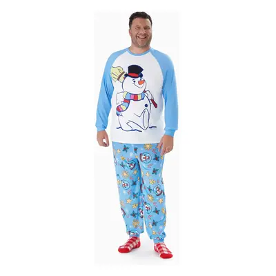 Christmas Family Matching Blue Raglan Sleeves Snowman Graphic Pajamas Sets with Drawstring and P