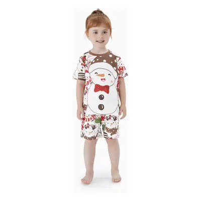 Christmas Family Short Sleeves Snowman Big Graphic Tops Allover Pattern Shorts Pajamas Sets