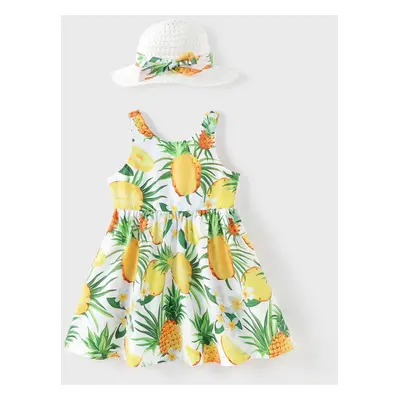 Toddler Girl 2pcs Pineapple Print Sleeveless Dress with Hat Set