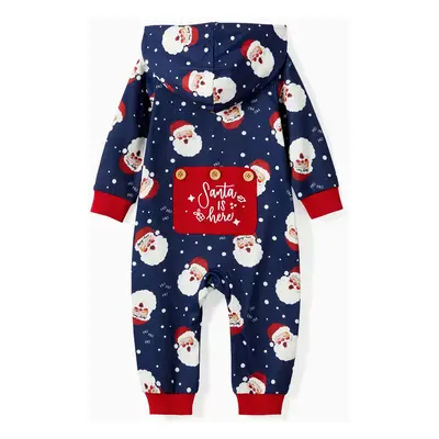 Christmas Pajamas Santa Allover Print Family Matching Long-sleeve Hooded Onesies Pajamas Sets