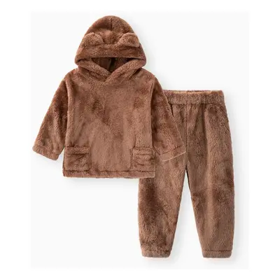 Toddler Girl/Boy 2pcs Bear Style Ear Design Fleece Hoodie Sweatshirt and Pants Set