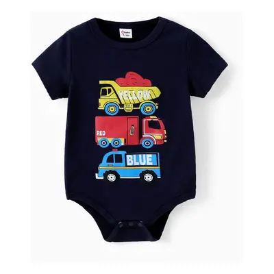 Baby Boy 2pcs Childlike Vehicle Print Tee and Shorts Set