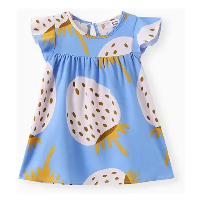 Baby Girl Strawberry Print Flutter-sleeve Dress