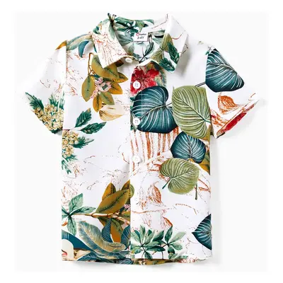 Family Matching Beach Shirt and Floral Button-Front Strap Dress Sets