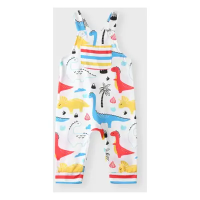 Baby Boy All Over Multicolor Dinosaur Print Sleeveless Jumpsuit Overalls