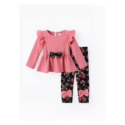 Baby Girl Clothes 2pcs Ruffled Top and Floral Leggings Set