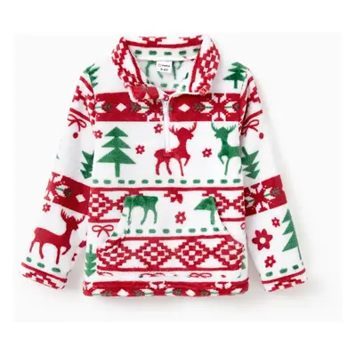 Matching Christmas Pullover Flannel Fleece Mid-Neck Zipper Tops with Pocket