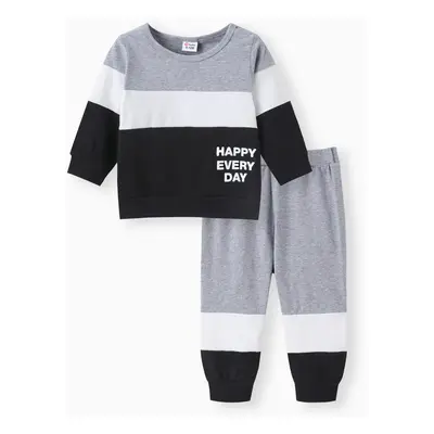 2pcs Baby Boy 95% Cotton Long-sleeve Letter Print Colorblock Sweatshirt and Pants Set