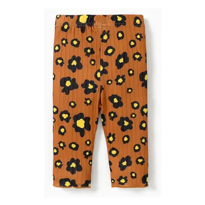 Baby Girl Brown/Apricot Leopard Print Ribbed Leggings