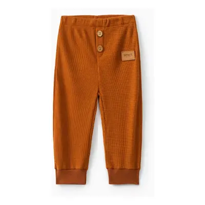 Baby Boy/Girl Letter Patch Detail Solid Waffle Pants