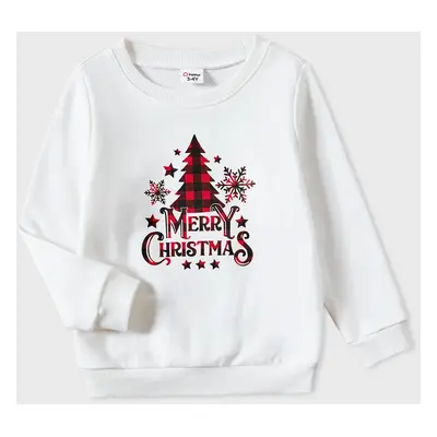 Family Matching Plaid Tree and Letter Print Long Sleeve Top