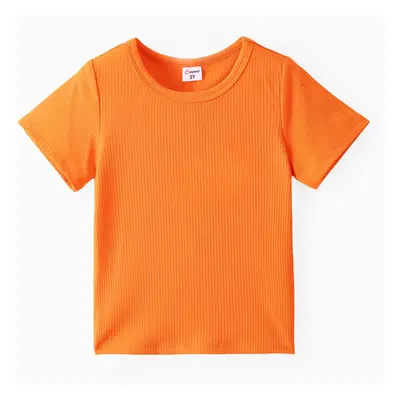 Toddler Girl Solid Short-sleeve Rib-knit Tee