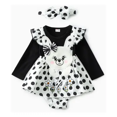 Baby Girl Rabbit Pattern Ruffle Long Sleeve Romper