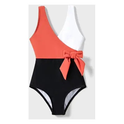 Family Matching Floral Drawstring Swim Trunks or Color Block Wrap Side Swimsuit with Optional Sw