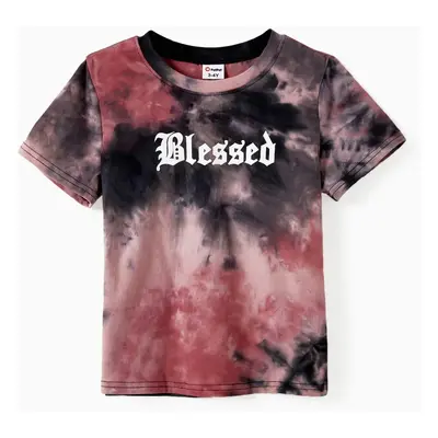 Mommy and Me Blessed Theme Tie-Dye Short Sleeves Cotton Tops