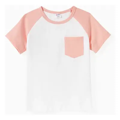 Family Matching Solid Color/ Raglan Sleeves Tee and Pink Cami Embroidered Tulle Strap Dress Sets