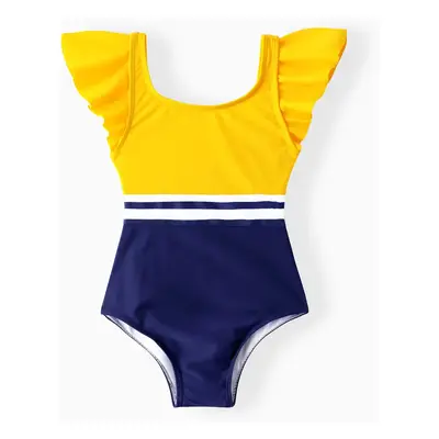 Family Matching Stripe & Colorblock Spliced One Piece Swimsuit or Swim Trunks Shorts