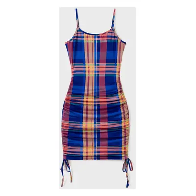 Family Matching Sets Preppy Style Plaid Panel Tee or Ruched Design Drawstring Side Bodycon Strap