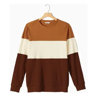 Family Matching Belted Long Sleeve Mesh Dresses and Color-Block Long Sleeve Sweater Sets