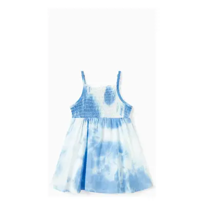 Family Matching Sets Blue Tie-Dye Print Shirt or Strapless Shirred Top Flowy Tiered Ruffle Hem D