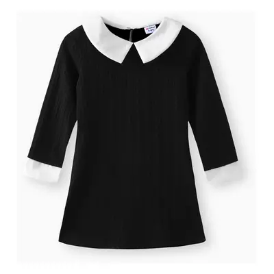 Kid Girl Avant-garde Solid Color Lapel Design Long Sleeve Dress