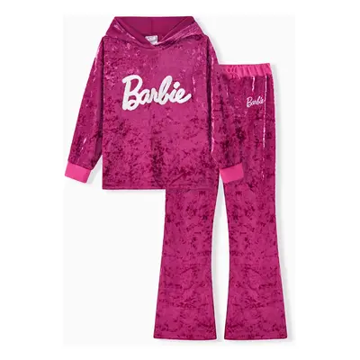 Barbie Kid Girl 2pcs Letter Embroidered Long-sleeve Hoodie and Pants Set