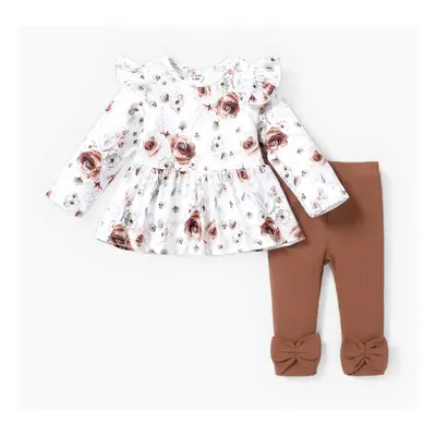 Baby Girl Clothes 2PCS Sweet Big Flower Flutter Sleeve Set