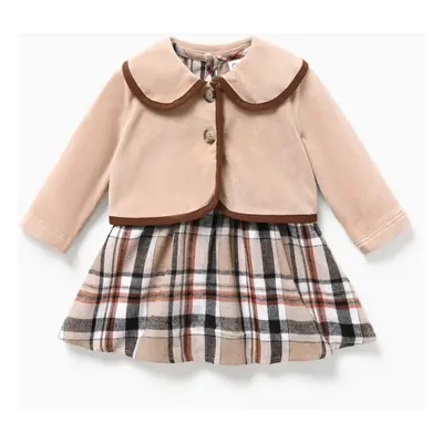 2PCS Baby Girl Hyper-Tactile Design Grid/Houndstooth School Dress Set