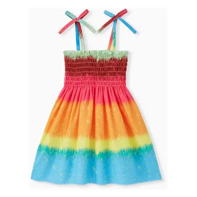 Sweet Smocked Toddler Dress, Colorful Gradient Hanging Strap Dress