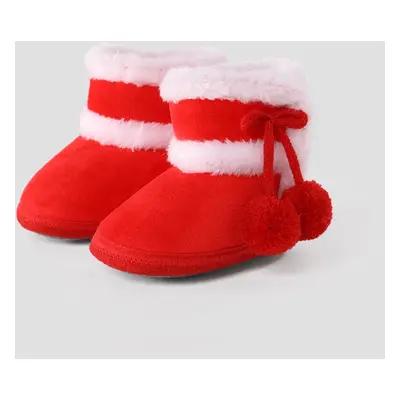 Christmas Baby & Toddler Pompom Decor Plush Prewalker Shoes