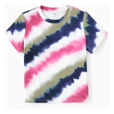 Family Matching Sets Multi-Color Tie-Dye Diagonal Striped Tee or Drawstring Body-con Short Sleev