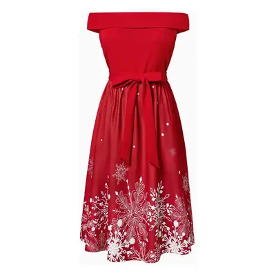 Mommy & Me Snowflake Print Red Off-shoulder/Open-shoulder Sleeveless Dresses