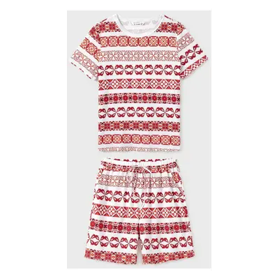 Family Matching Fair Isle Printed Short-Sleeve Top and Pocketed Shorts Pajamas Sets