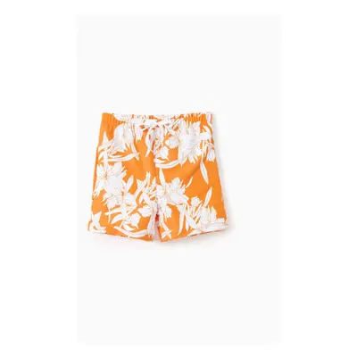 Family Matching Orange Floral Drawstring Swim Trunks or Cross Front Drawstring Sides One-Piece S