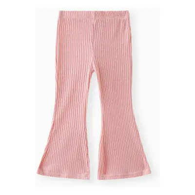 Toddler Girl Sweet Solid Color Ribbed Flared Pants