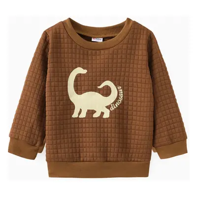 Toddler Boy Letter Dinosaur Print Textured Pullover Sweatshirt