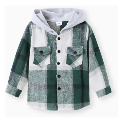 Toddler Girl/Boy 100% Cotton Button Design Plaid Hooded Jacket