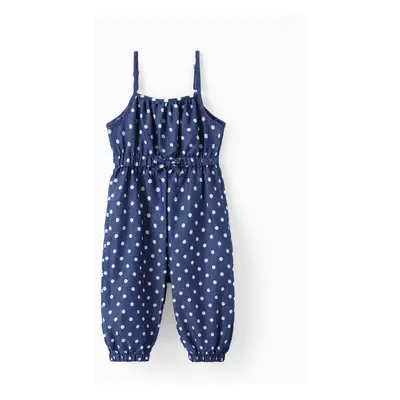 Toddler Girl Polka dots Bowknot Design Denim Cami Jumpsuits